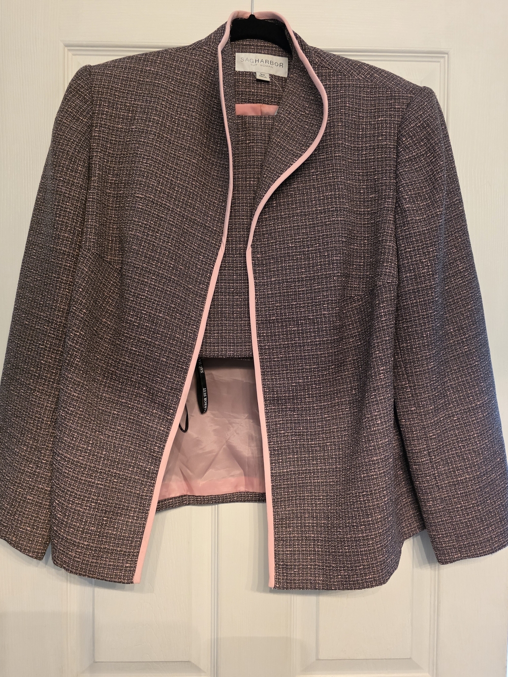 Sag Harbor Pink Trim Tweed Open-Front Jacket
